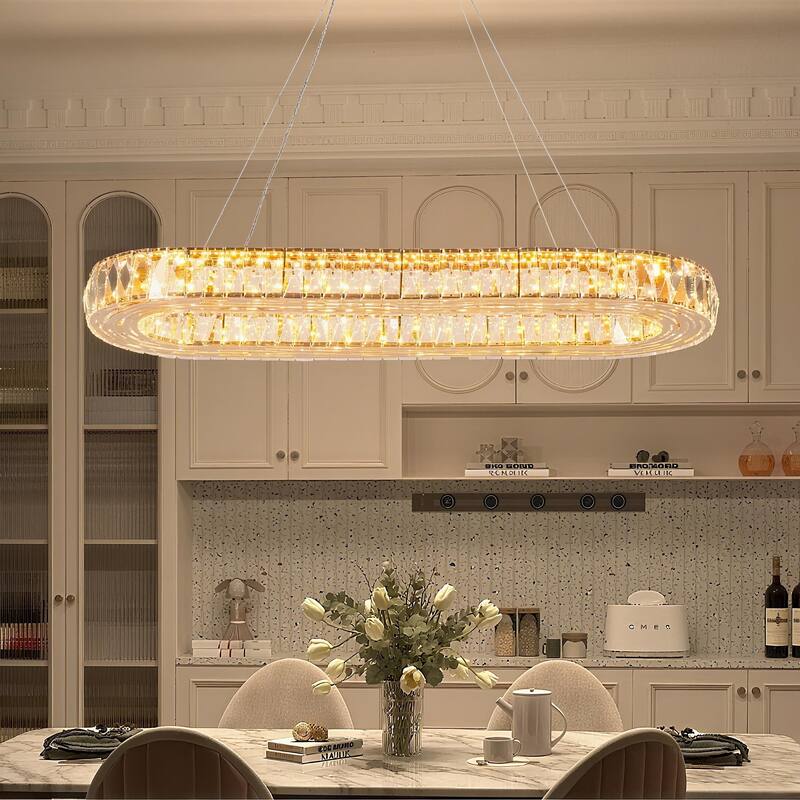 Modern Glam LED Crystal Chandelier Rose Gold Island Light for Dining Room - D37" x H64" Max