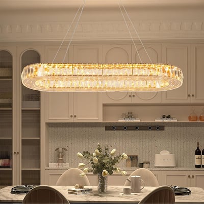 Modern Glam LED Crystal Chandelier Rose Gold Island Light for Dining Room - D37" x H64" Max