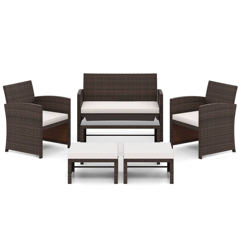 Gymax 6 PCS Patio Furniture Set w/ 1 Loveseat 1 Coffee Table 2