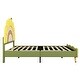 preview thumbnail 6 of 10, Full Size Upholstered Platform Bed with Sunflower Shaped Headboard, Cute Bedframe w/Wood Slats Support for Kids Girls Boys Green