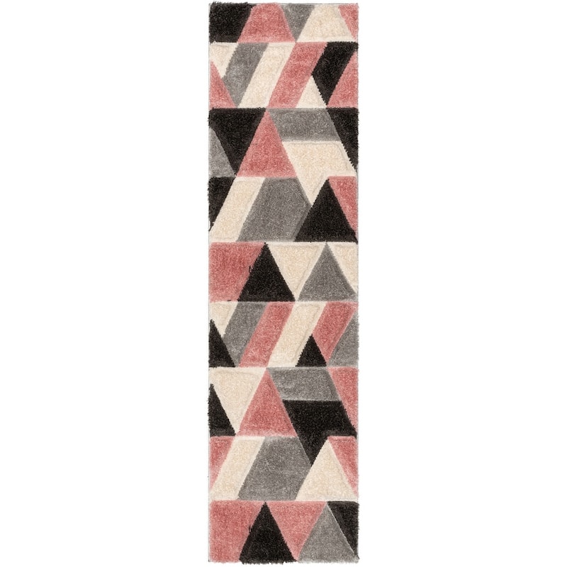 Well Woven San Francisco Holland Geometric Modern Carved Shag Area Rug - 2' 7" x 9' 10" - Blush - Runner