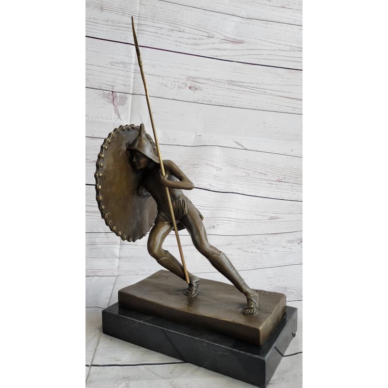 Gladiator With Shield Spear Bronze Metal Pair Of Opposing Bookend Sculptures 11 Inches X 9 Inches