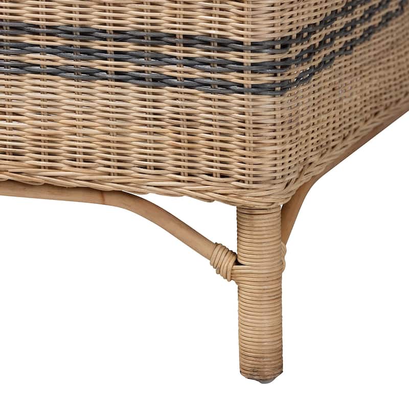 Elda Natural Rattan Accent Chair - Wicker Barrel-Back Chair with Two-Tone Woven Stripes and Cushion, Coastal Boho Style Seating