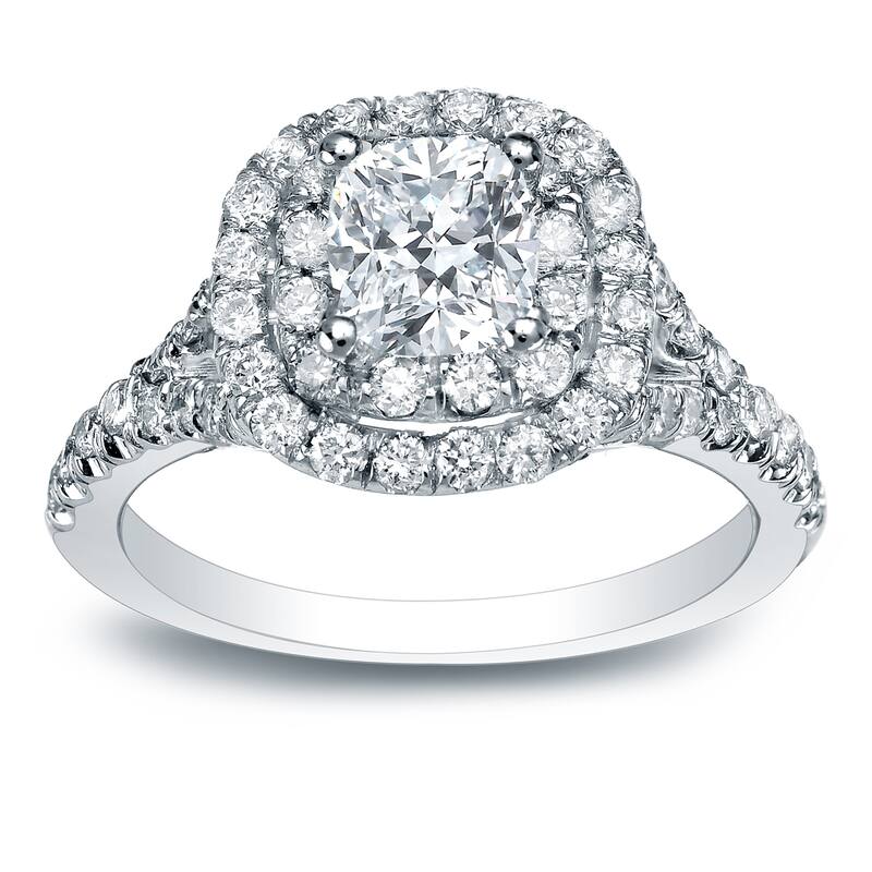 Auriya 14k Gold 1 3/4ctw Cushion-cut Double Halo Diamond Engagement Ring Certified (H-I, SI1-SI2)
