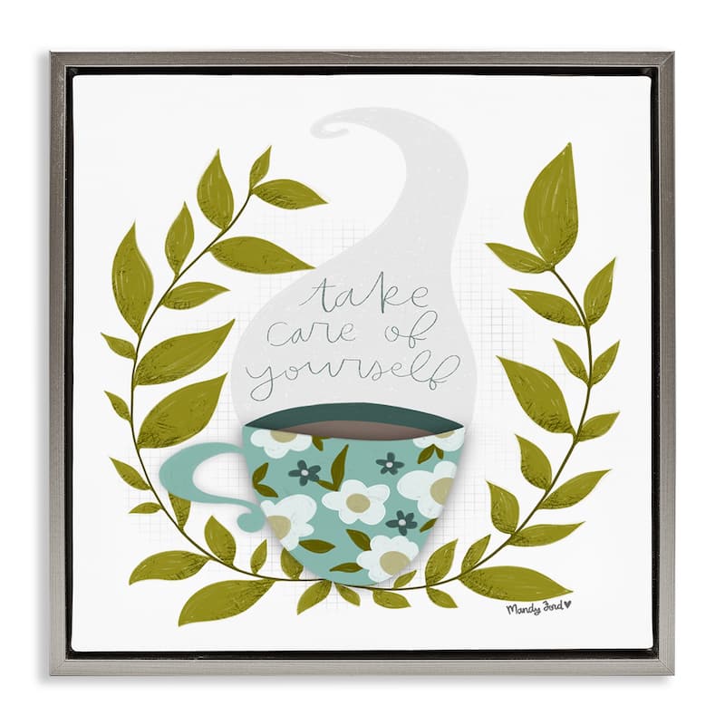 Stupell Take Care with Relaxing Coffee Framed Floater Canvas Wall Art Design By Mandy Ford Art + Illustration - 18 x 18 - Grey