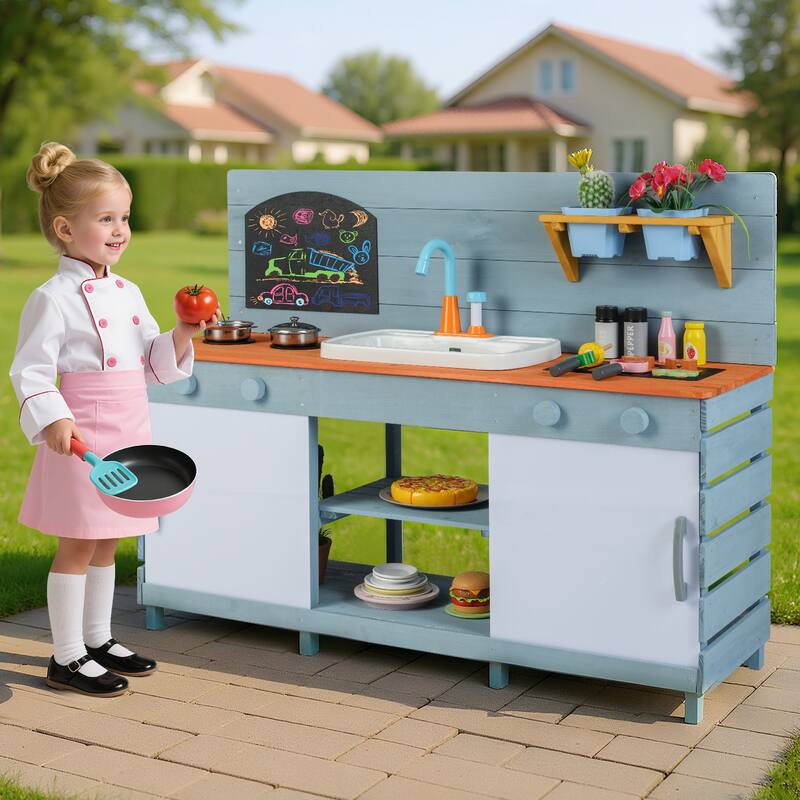 Kids Play Kitchen Set with Stoves for Boys Girls Aged 3-8-Blue - Multi