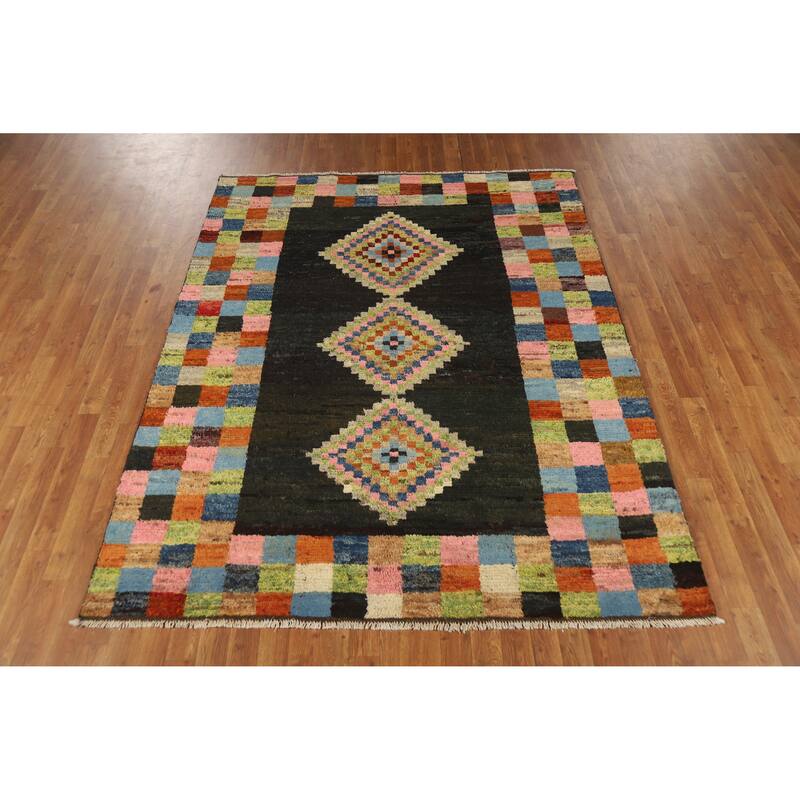 Checkered Muli-Color Moroccan Oriental Area Rug Handmade Wool Carpet - 6'0" x 7'10"