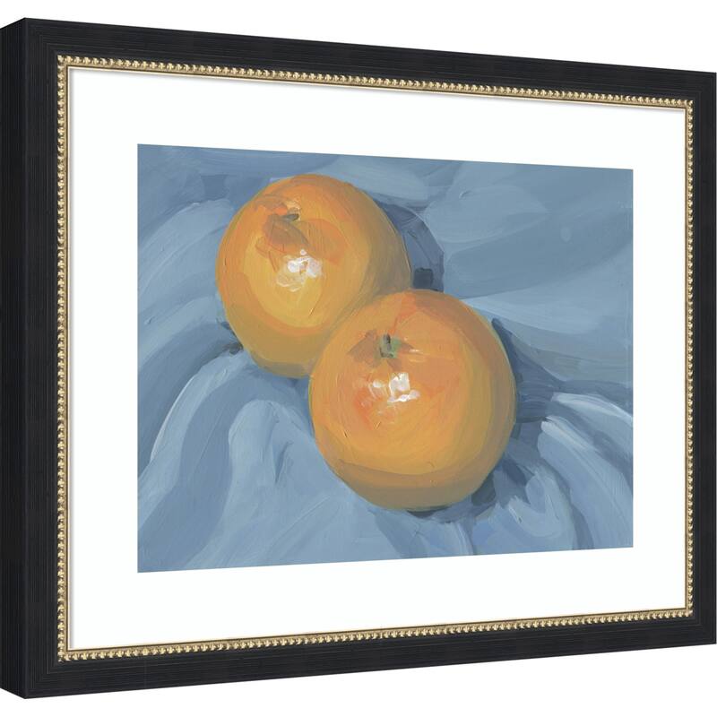 Oranges on Blue by Carrie Arnold Wood Framed Wall Art Print
