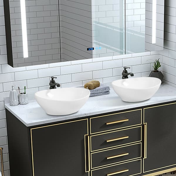 Shop Costway Oval Bathroom Basin Ceramic Vessel Sink Bowl Vanity