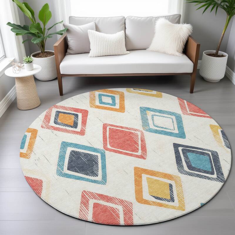 Machine Washable Indoor/Outdoor Diamond Contemporary Chantille Rug
