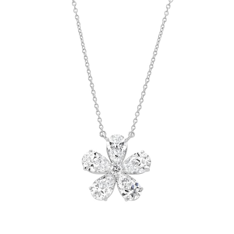 Auriya 14K Gold Lab Grown Diamond Flower Pendant Necklace 4 1/3ct. tw. (F-G VS) - White