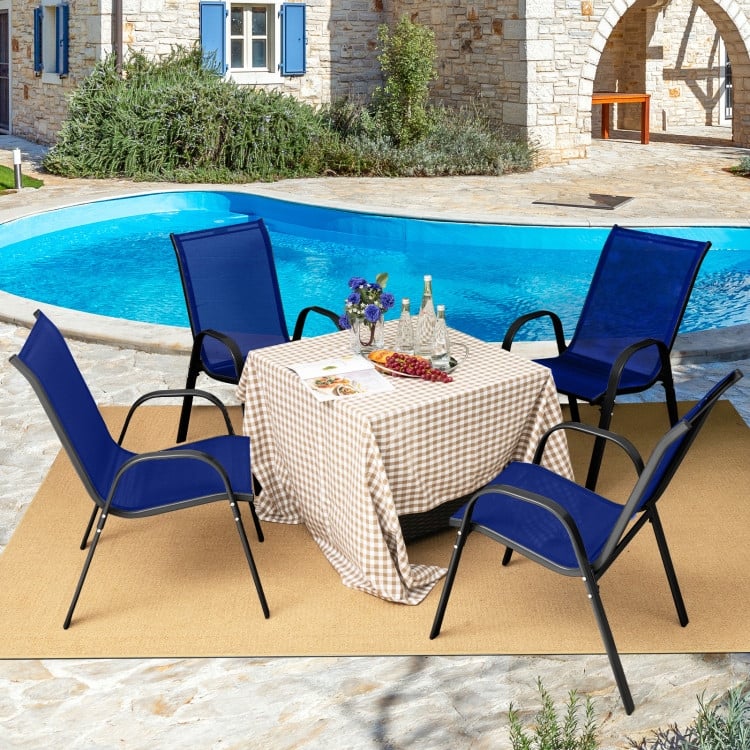4 Pieces Stackable Patio Dining Chairs Set with Armrest - 29" x 21.5" x 35.5" (L x W x H)