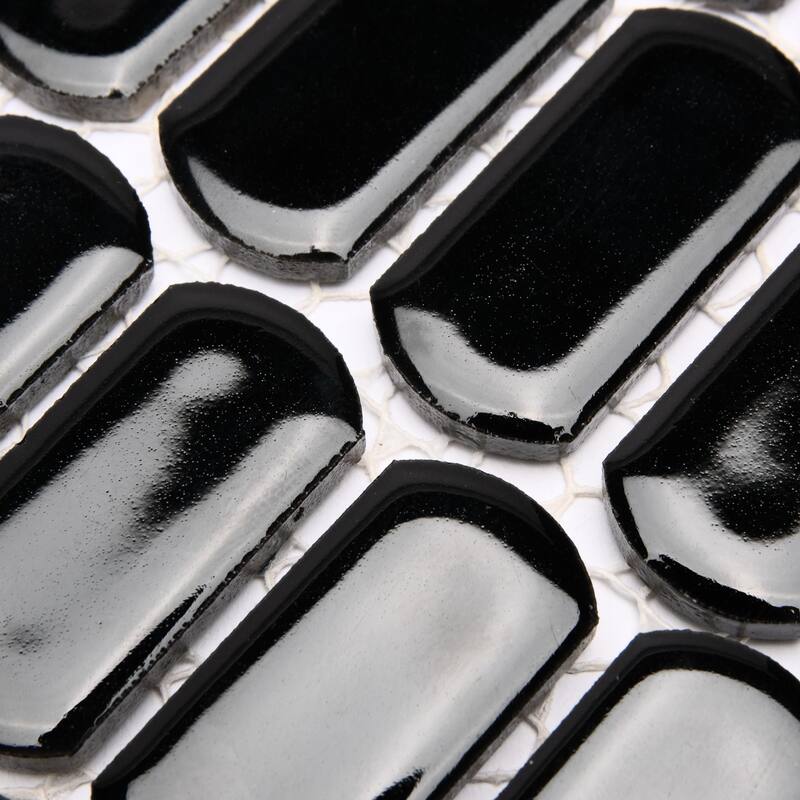 Merola Tile Hudson Capsule Glossy Black 12-1/4" x 13-1/8" Porcelain Floor and Wall Tile