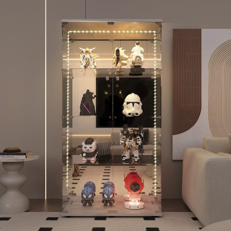 Glass Display Cabinet,Liquor Cabinet,File Cabinet,With Bluetooth Led Strip Light,Lock On The Door,Back Panel Is Mirror