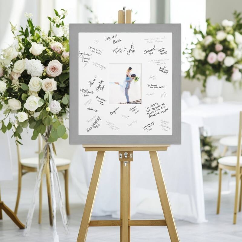 Brush Nickel Signature Mat Picture Frame - Autograph Photo Frame Guest Book Alternative for Weddings, Graduations, or Retirement - 8x10