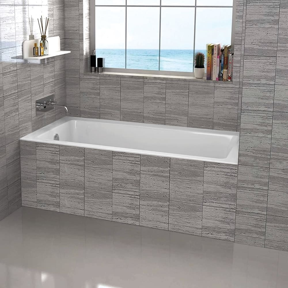 Fine Fixtures Tile-In White Fiberglass/Acrylic Soaking Bathtub with Built-in Tile Flange