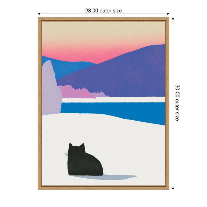 Black Cat Fur in White Snow by Little Dean Framed Canvas Wall Art - 23 x 30 in