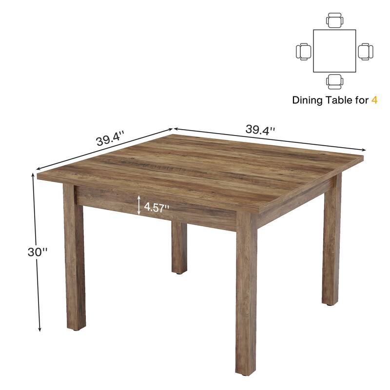 39.4'' Square Dining Table with Solid Wood Legs for 4, Small Kitchen Tables for Dining Room