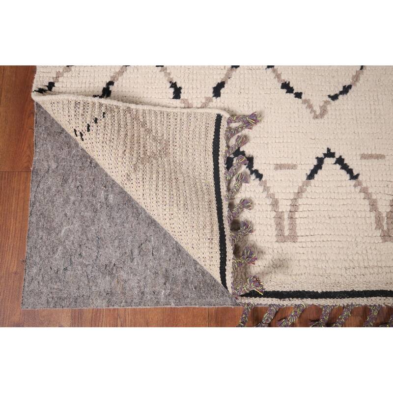 All-Over Ivory Moroccan Area Rug Handmade Wool Carpet - 6'1"x 9'11"