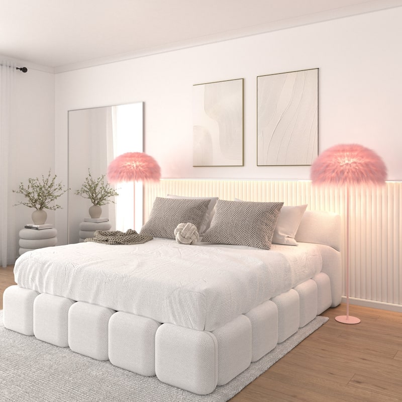 Acroma 63" Blush Pink Feather Floor Lamp with Dome Shade - 1-light