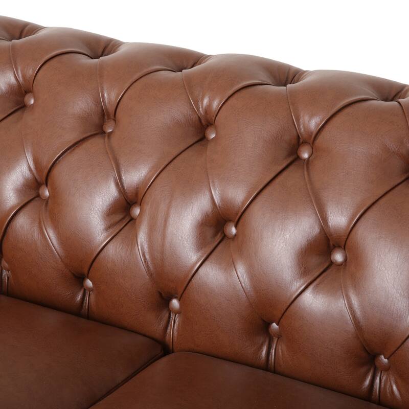 3-Seater Chesterfield Sofa Couch with Retro Wooden Legs, Rolled Arms, Elegant Design for Living Room or Office