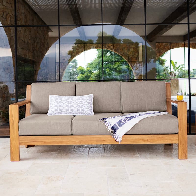 Cambridge Casual Logan Teak Outdoor 3-Seater Sofa with Sunbrella Cushion - Sunbrella Cast Shale