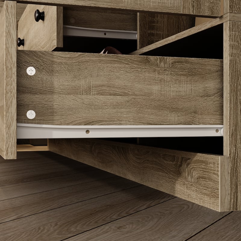 Rattan-Accented Wardrobe - Spacious Clothing Organizer with Style