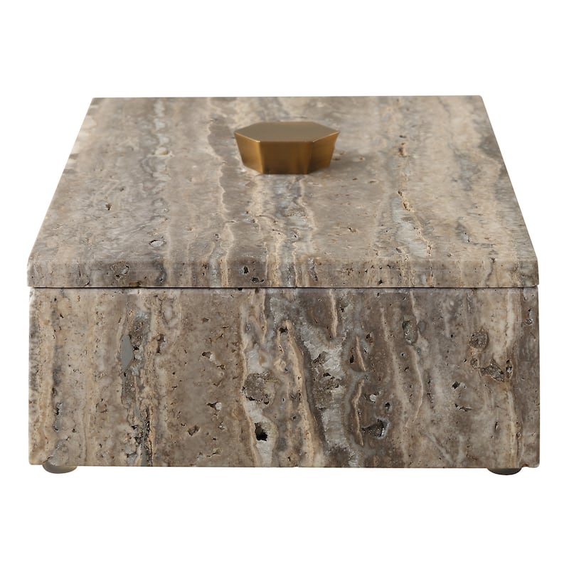 Uttermost Griseus Travertine Stone Box - 2.75'' H X 9.5'' W X 6'' D