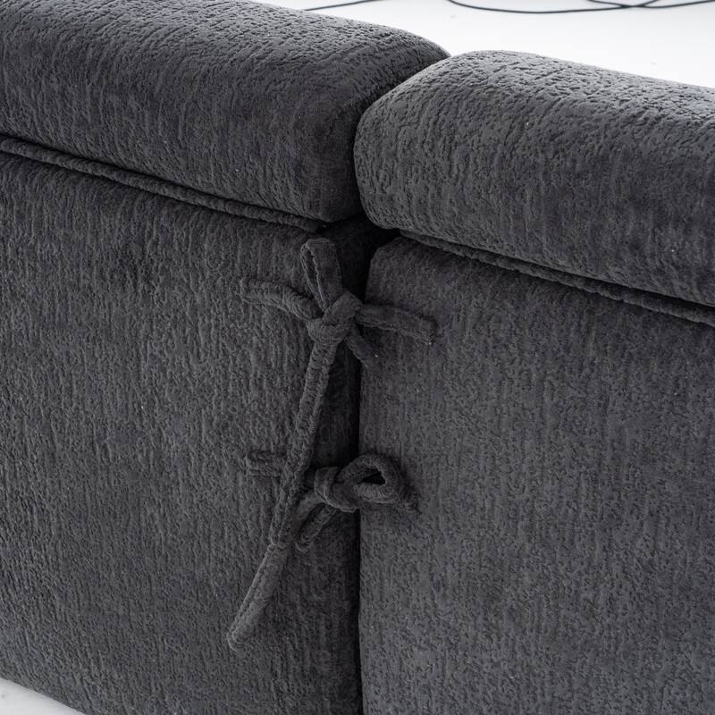 4-Seater Compression Sofa with Pillows, Wood Grain Chenille Fabric