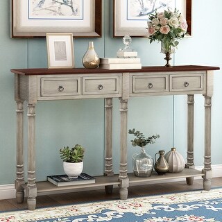 Rustic Solid Wood Console Table with Drawers and Shelf - Bed Bath ...