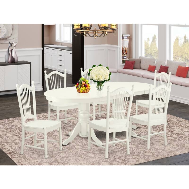 Nordic Dining Set - 7 Piece Table & 6 Chair Set - Linen White Kitchen Dinette - 76.3