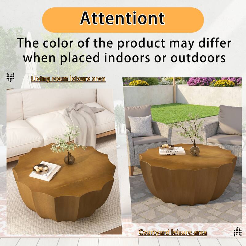 35.43 Inch Modern Coffee Table With Waterproof And Cement Design For Living Room, Dark Wood Grain Color
