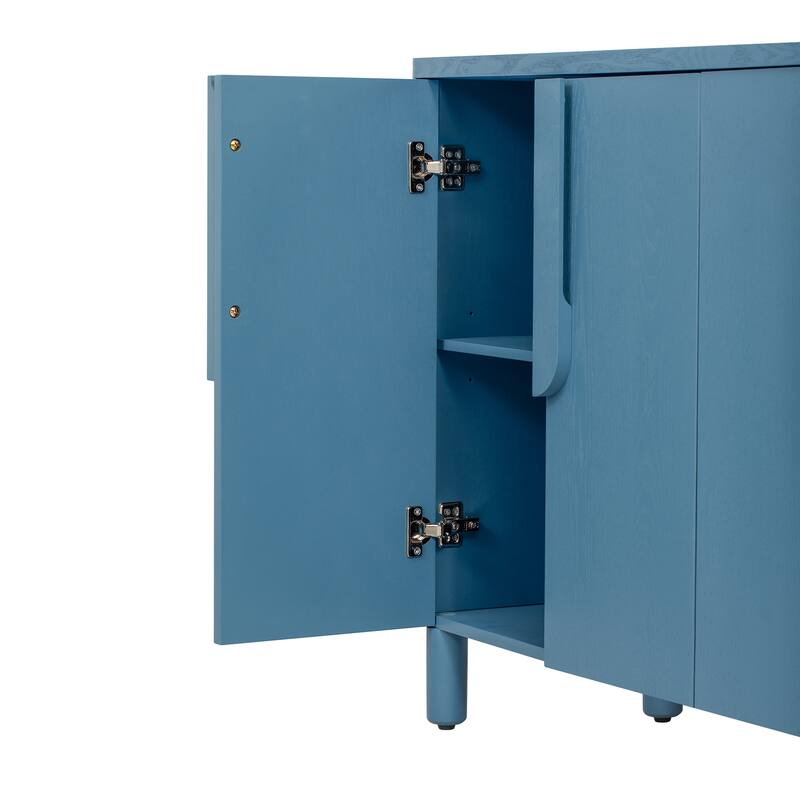 Modern 4-Door Buffet Cabinet with Arc Handles and Adjustable Shelves, for Dining Room, Kitchen and Living Room, Navy
