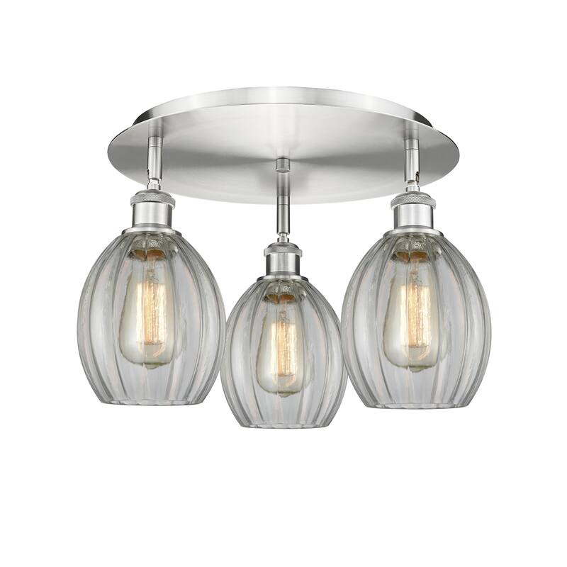 Innovations Lighting Eaton - 3 Light Flush Mount - Clear/Satin Nickel