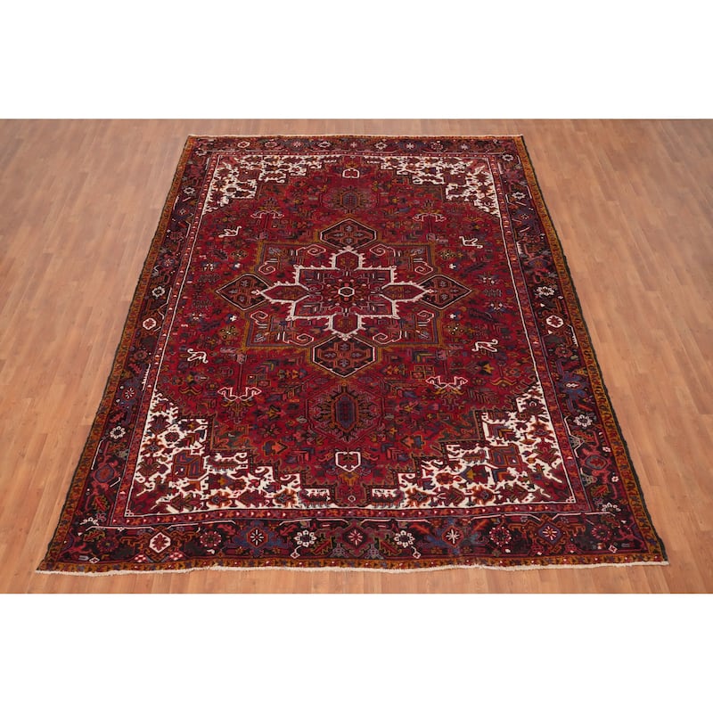 Hand Knotted Oriental 100% Wool Carpet Traditional Medallion Red Heriz Area Rug - 12' 7'' X 9' 8''