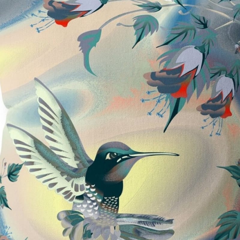 HomeRoots 18" X 18" Blue and Yellow Bird Blown Seam Floral Indoor Outdoor Throw Pillow - 18.00' X '18.00' X '5.00