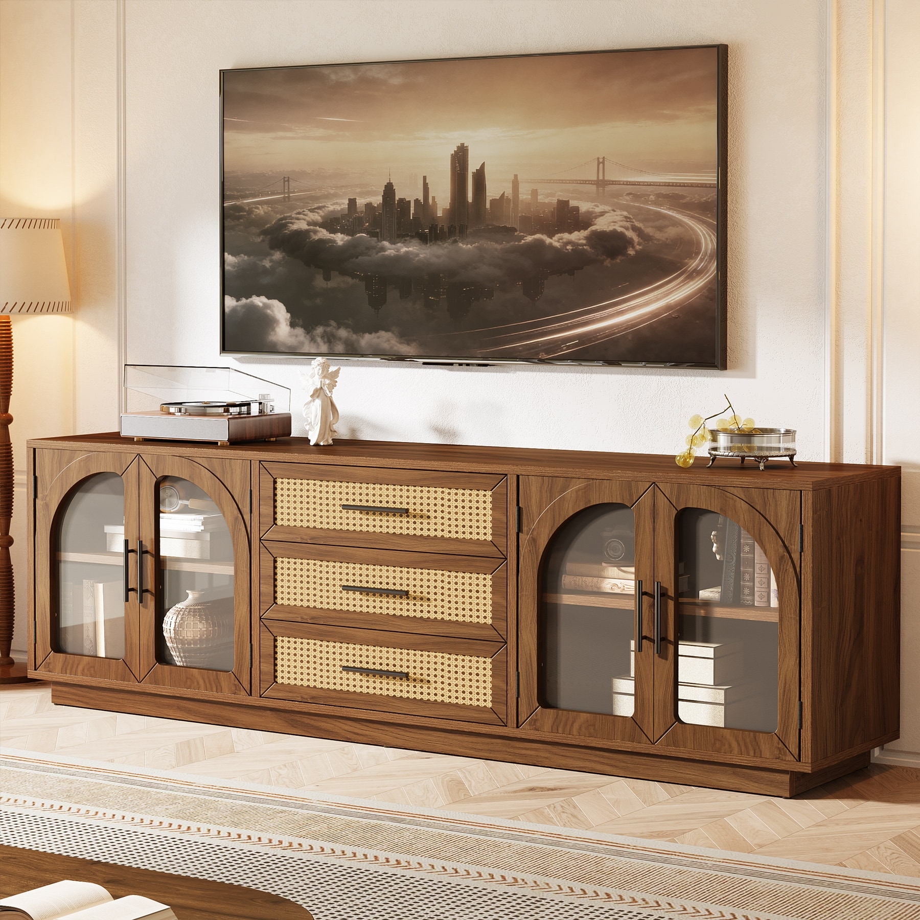 70.9" Mid-century Modern TV Stand for Up to 80" TVs, Entertainment Center for Living Room - 13.78" D x 70.87" W x 21.65" H