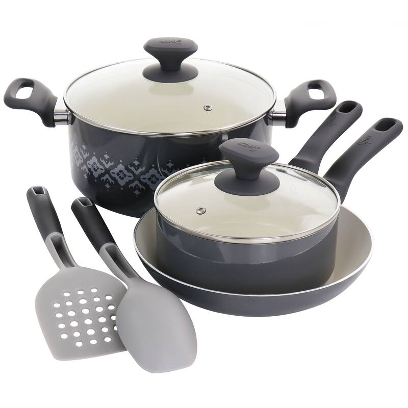 Spice by Tia Mowry Savory Saffron 7Pc Aluminum Cookware Set Grey