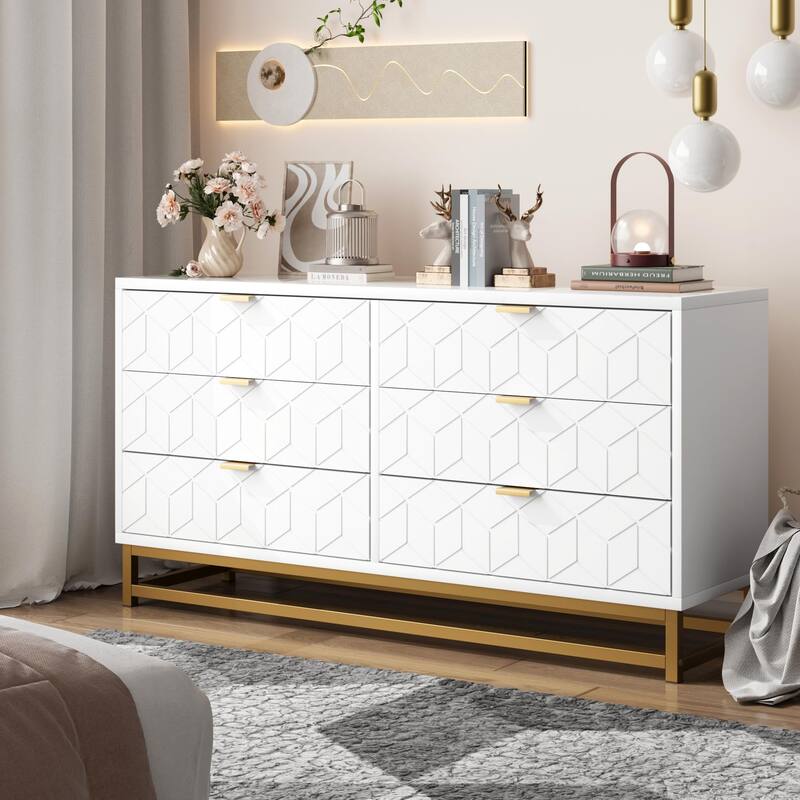 53.5" Large 6 Drawer Dresser Organizer - White