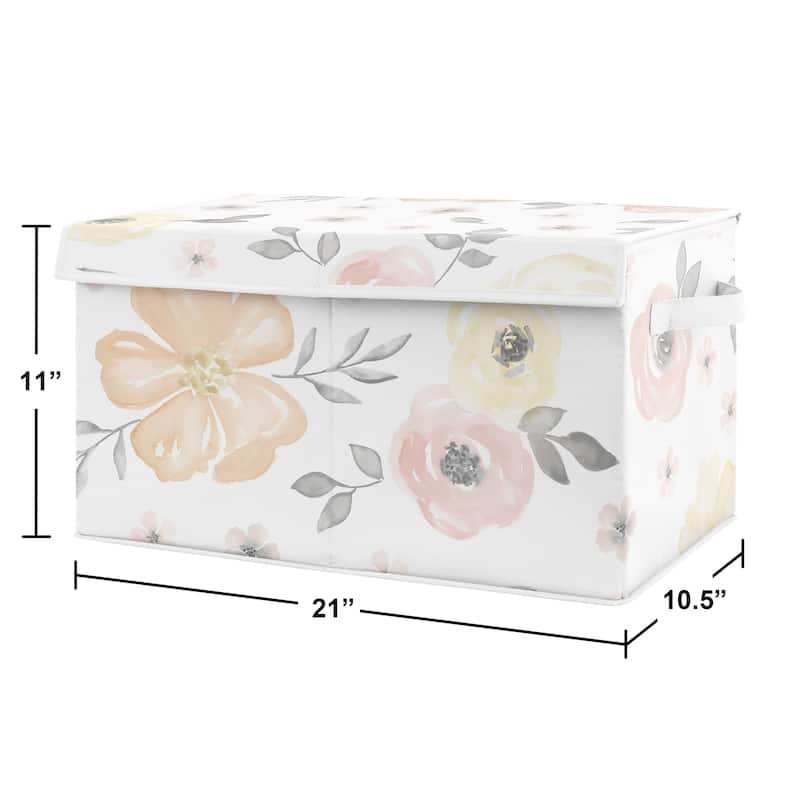 Yellow and Pink Watercolor Floral Girl Kids Fabric Toy Bin Storage ...