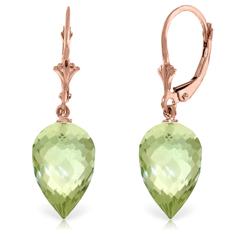 19 Carat 14K Solid Gold Drop Briolette Green Amethyst Earrings - Rose