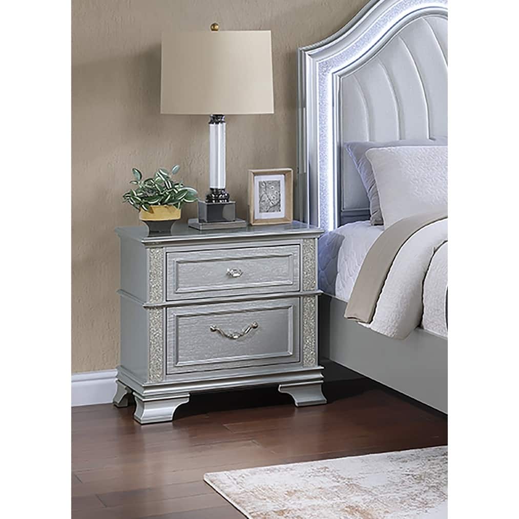 2-Drawers Nightstand Decorative Glitter Front 1pc