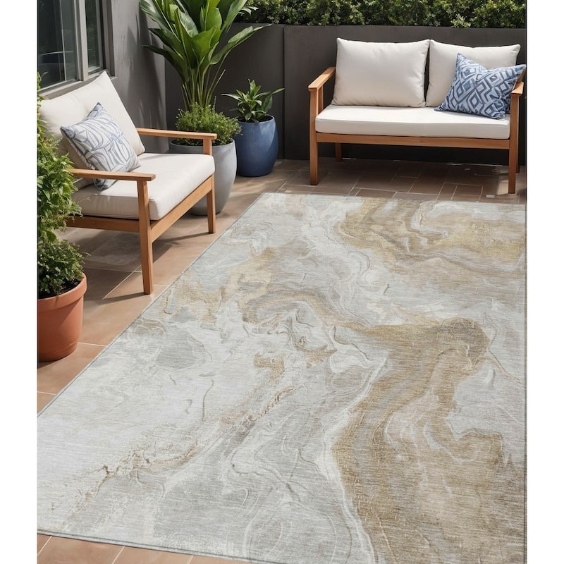 HomeRoots Abstract Modern Rectangle Outdoor Rug - 5' X 8'