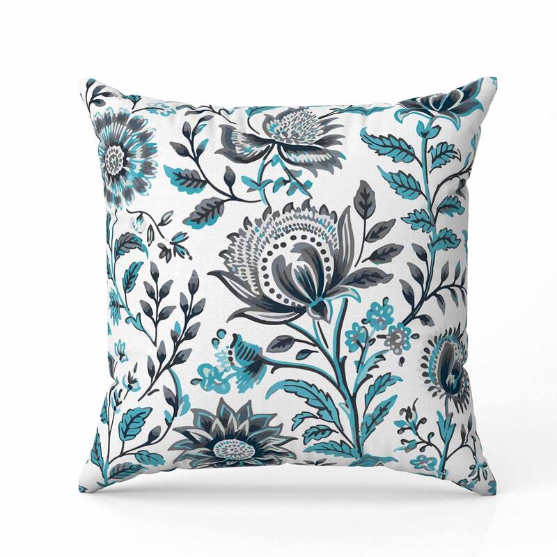 Sanganeri Block Print Faux Suede Reversible Throw Pillow Grey and Turquoise