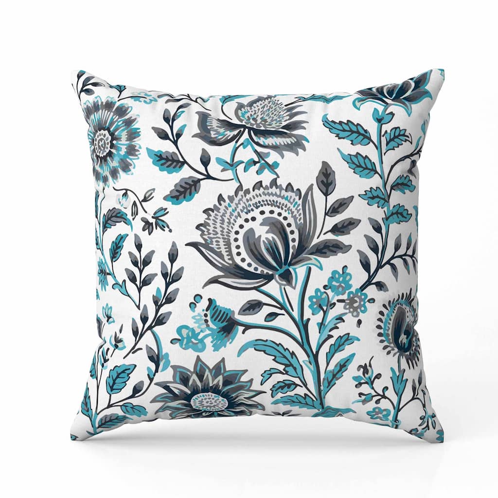 Sanganeri Block Print Indoor/Outdoor Reversible Throw Pillow Grey and Turquoise