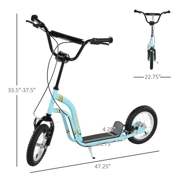 dimension image slide 0 of 2, Adjustable Kids Scooter with Dual Braking System, Inflatable Tires, and Durable Steel Frame - Perfect for Growing Children
