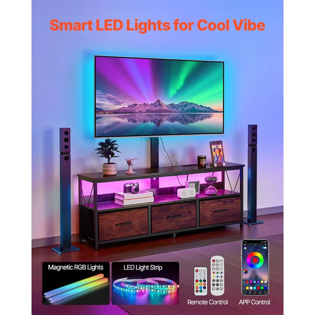 52" TV Stand with Mount for 75" TVs, Adjustable with Storage Drawers - 50.8 x 11.8 x 20.1 in