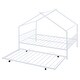 preview thumbnail 8 of 13, White Full Size Metal House Bed with Trundle and Roof for Kids, Boys and Girls, Bedroom