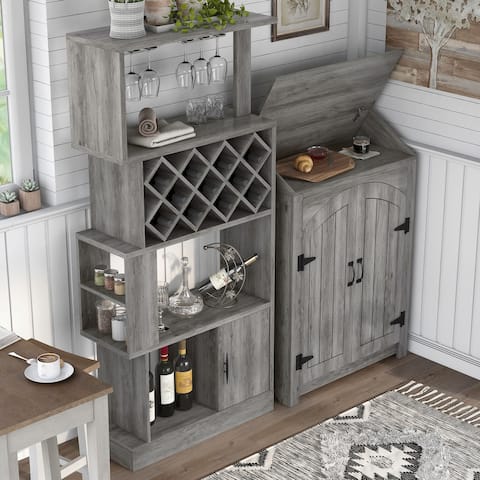 Furniture of America Darci Vintage Grey Oak Wine Bar 2-Piece Set