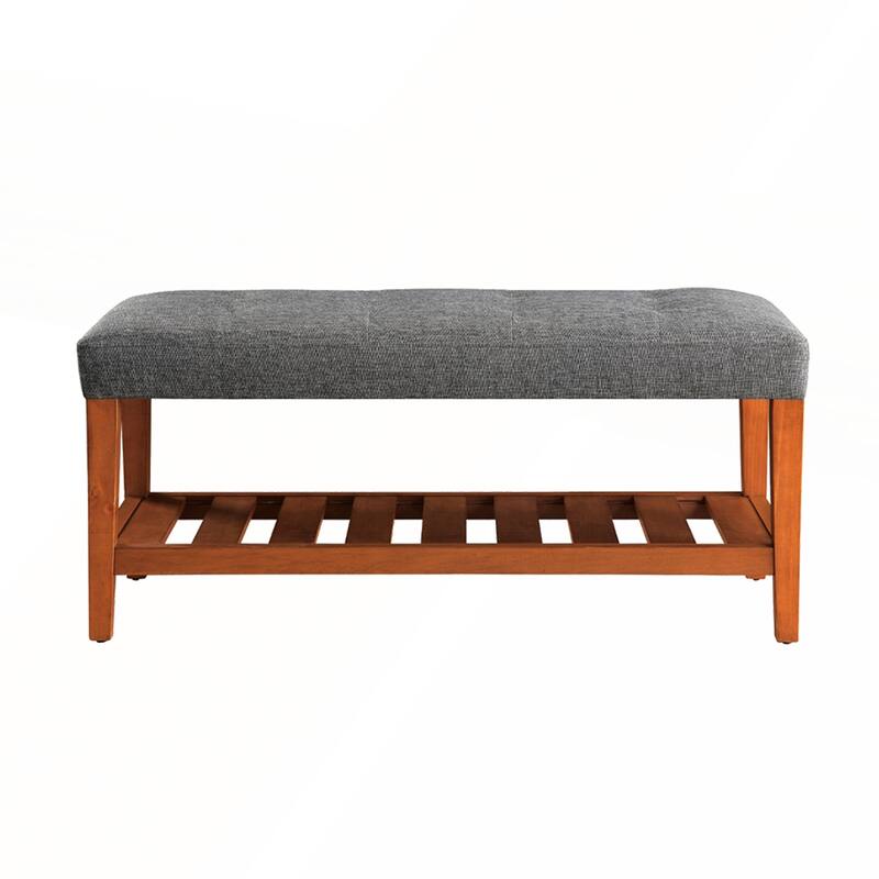 Fabric Upholstered Bench with Open Storage